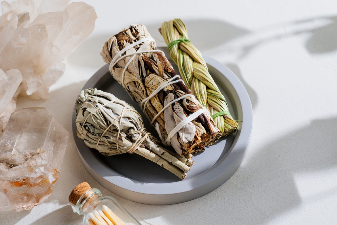 White,Sage,,Yerba,Santa,,Sweet,Herb,,Tied,In,A,Bunch Business cleansing spells