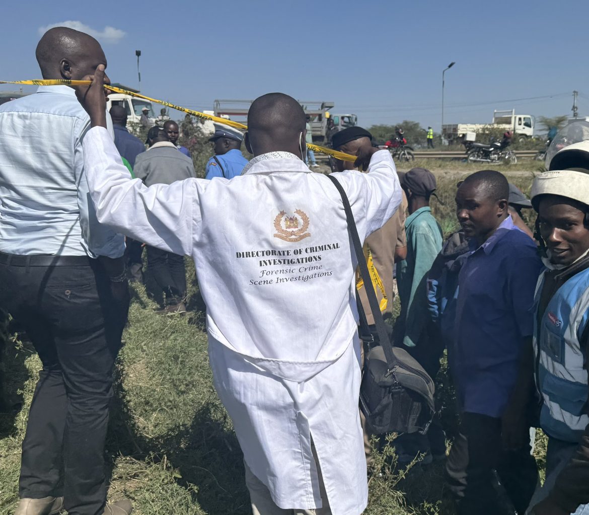Body found along Mombasa Road A DCI homicide detective combs the scene along Mombasa Road where a body of man was found dumped. PHOTO/@husskhalid/X