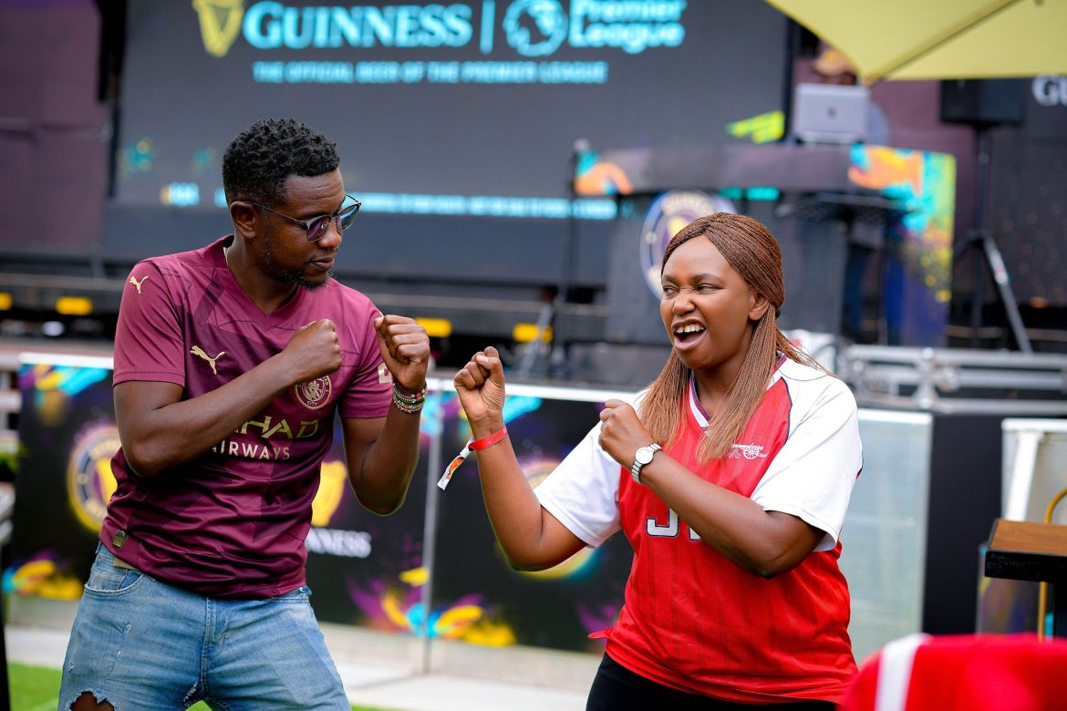 Gunners top fan Carol Radull with City boy Lotan Salapei at the Guinness Matchday held at the Bar Next Door, Kiambu Road on 1st and 2nd February. Gunners top fan Carol Radull with City boy Lotan Salapei at the Guinness Matchday held at the Bar Next Door, Kiambu Road on 1st and 2nd February