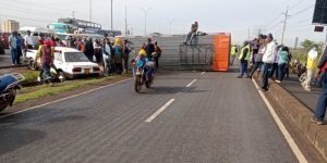 A Super Metro bus overturned along Thika Road on Saturday, March 29, 2025, after an accident.