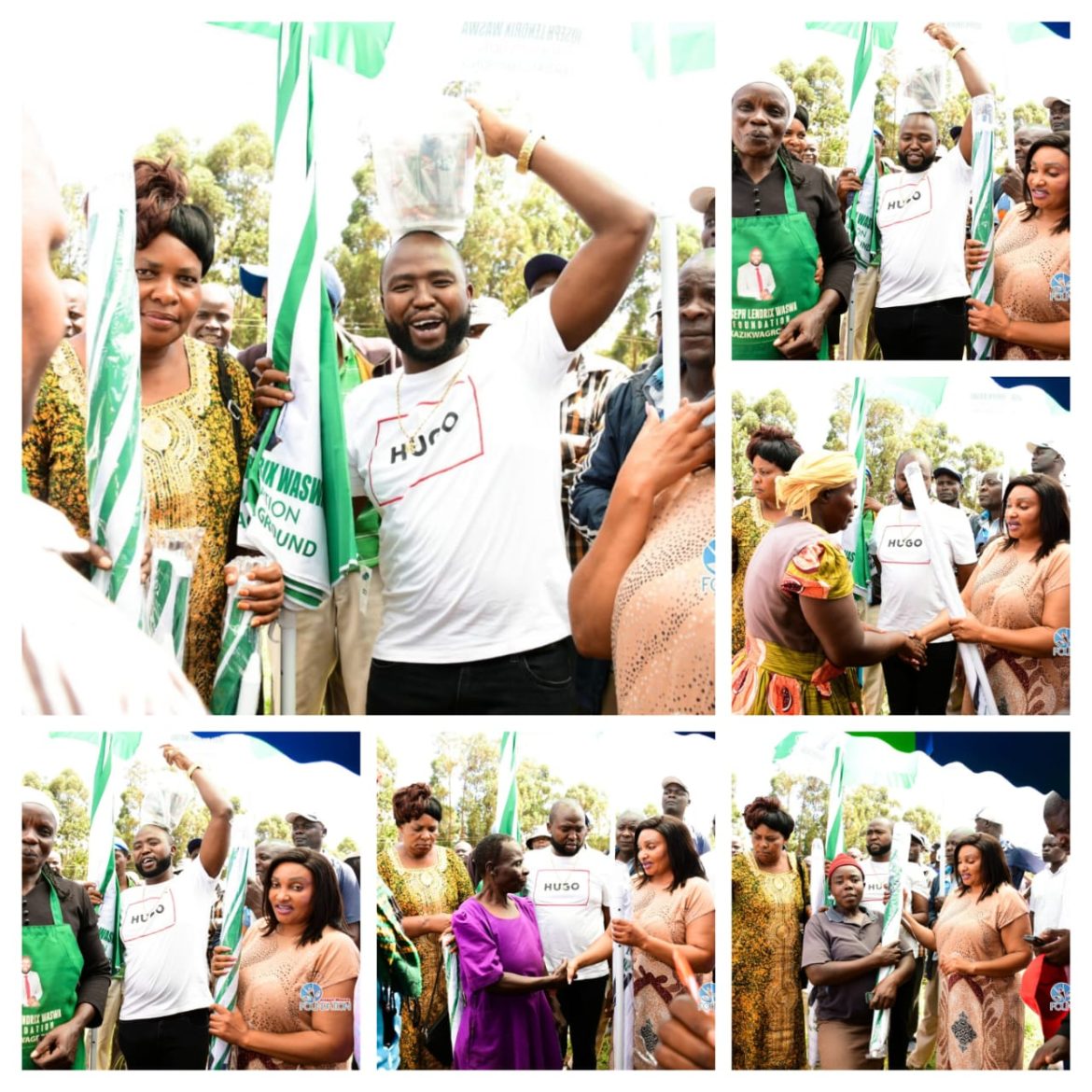 Joseph Waswa distributing umbrellas