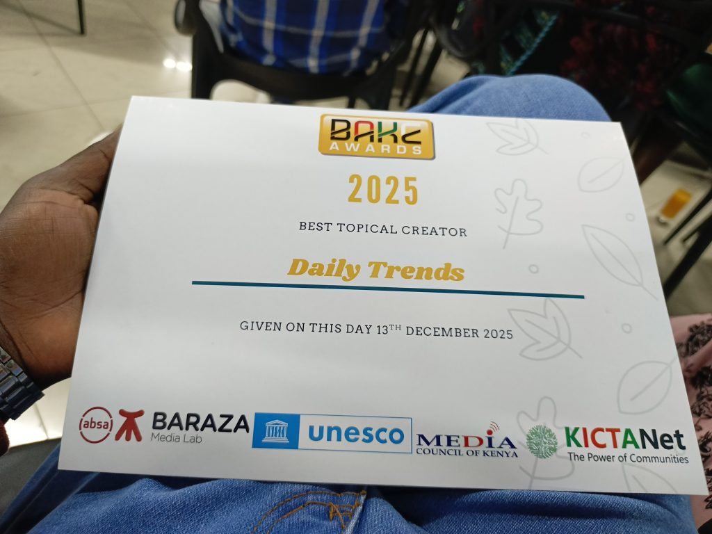 A certificate awarded to Daily Trends at the BAKE Awards 2025 gala night.