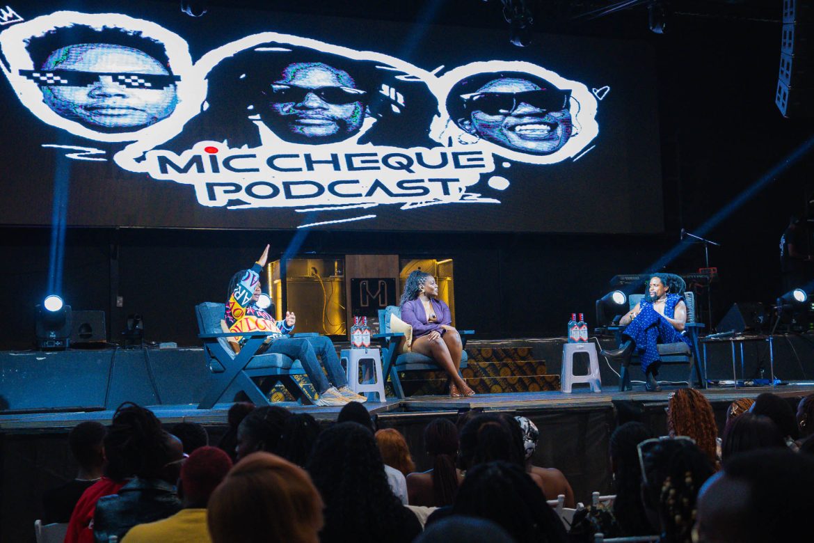 Mic Cheque's host Chaxy, Mariah and Mwass during the Cheque Mates Tour held at Masshouse