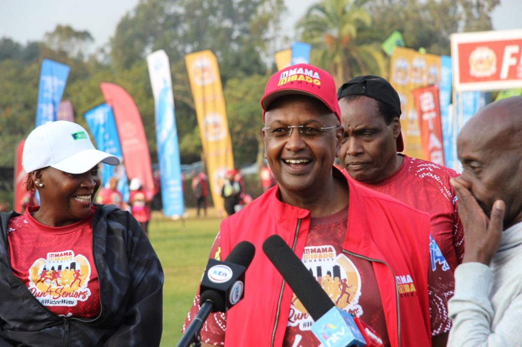 Mama Ibado Charity President Ahmed Jibril speaks during the second edition of the Run 4 Seniors charity event organized by Mama Ibado Charity