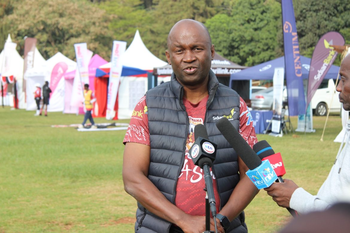 Sidian CEO John Okulo speaks during the second edition of the Run 4 Seniors charity event organized by Mama Ibado Charity