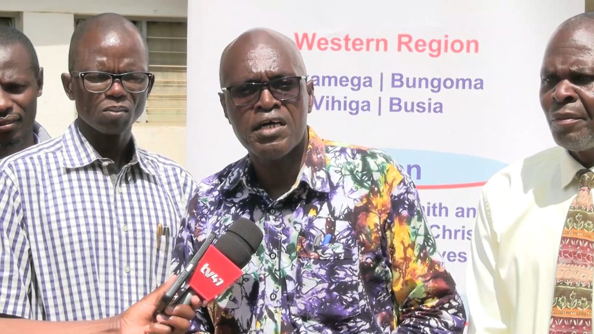 Rev. Johnstone Nyongesa of ACK church addresses the press in Bungoma on Thursday/TONY WAFULA